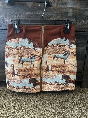The Vintage Shop Brown Horse-Print Mini Skirt with Center Zip